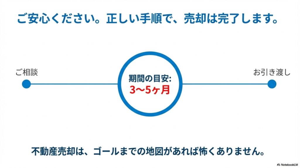 不動産売却の期間目安は相談から引き渡しまで3~5ヶ月。正しい手順で進めればゴールまでの地図があるので怖くない