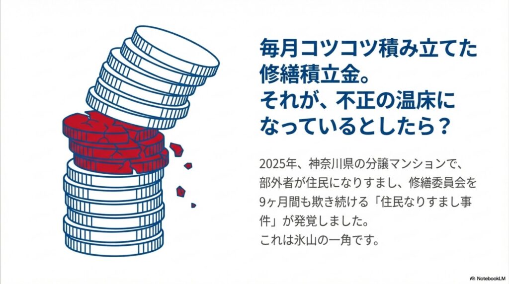 マンション修繕積立金が不正の温床に？2025年住民なりすまし事件の衝撃