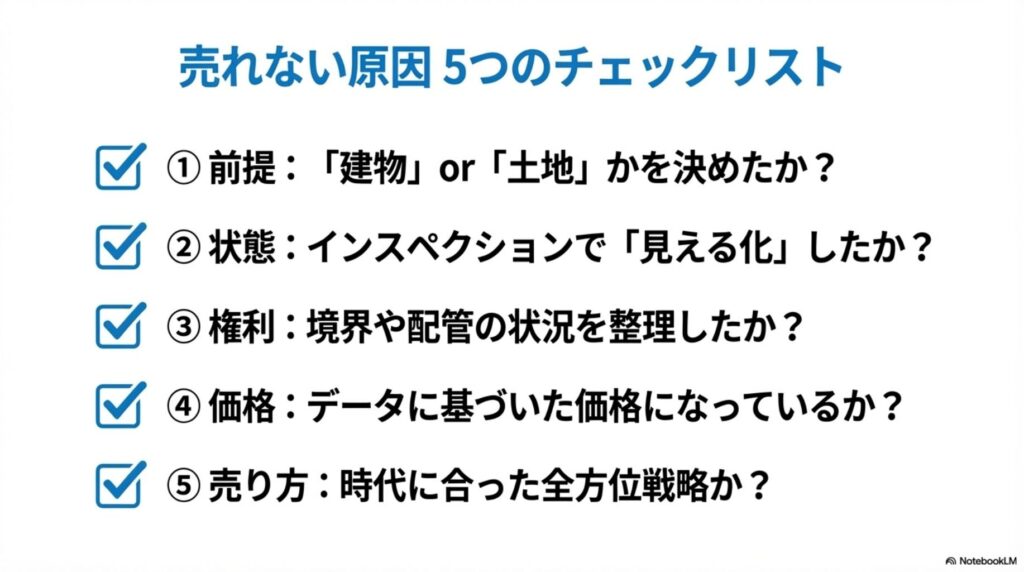 空き家売却5つのチェックリスト｜前提・状態・権利・価格・売り方