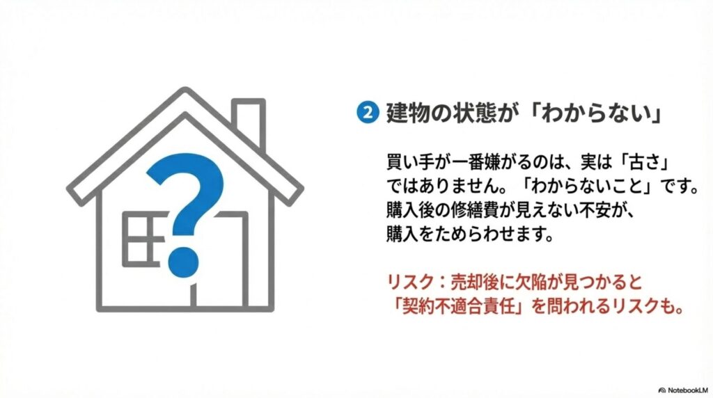 原因2：建物の状態がわからない｜買い手の不安と契約不適合責任リスク