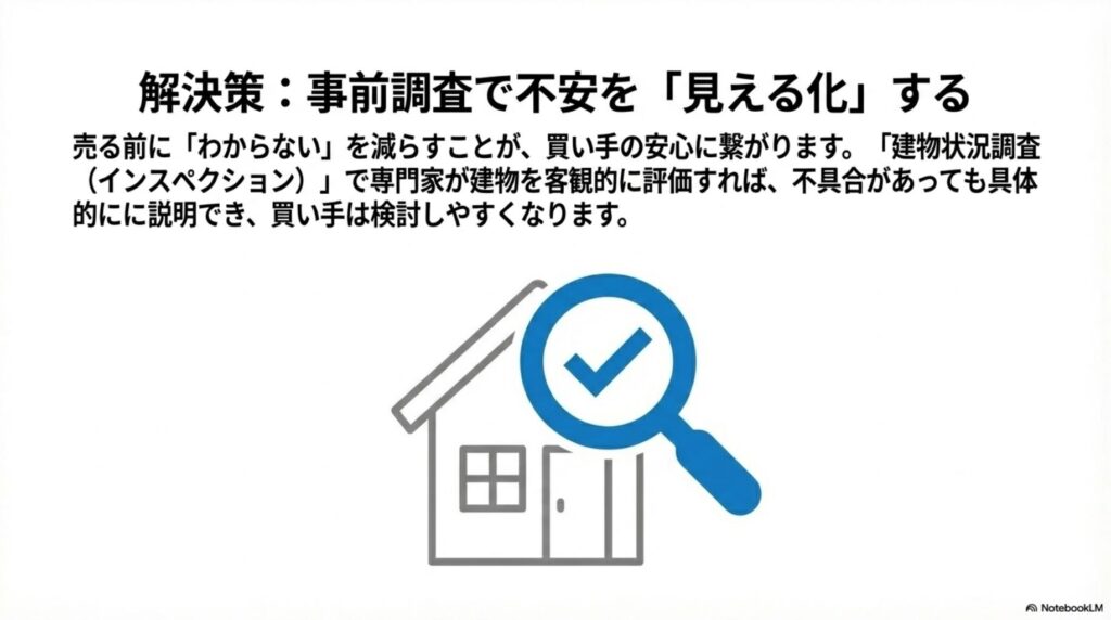 解決策：インスペクション（建物状況調査）で不安を見える化する