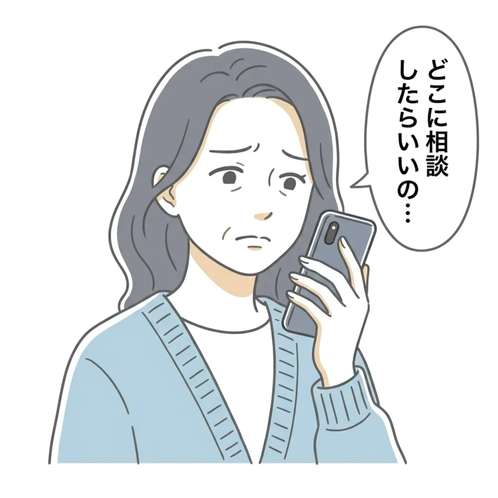 空き家をどうすればいいか分からず相談先に迷っている方のイラスト