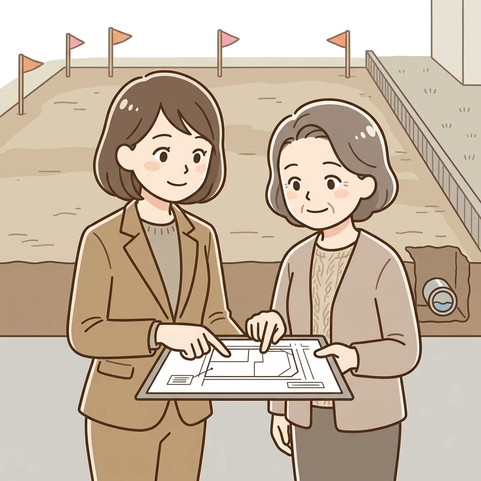 境界や越境、地中埋設物の確認を進める土地売却のイラスト