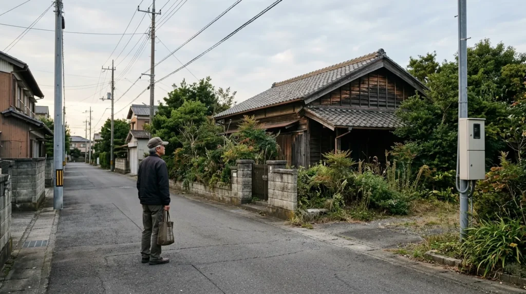稲沢市の空き家の前で何から始めればいいか分からず立ち止まっている方のイメージ
