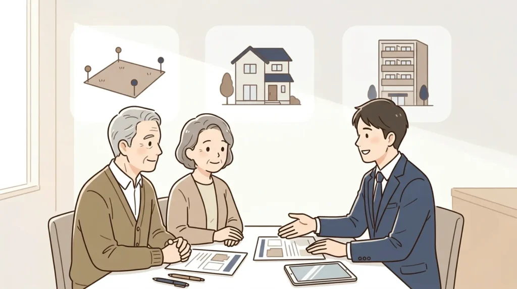 土地・戸建て・マンションなどご所有の不動産の種類別に売却相談のポイントを示した見出し画像