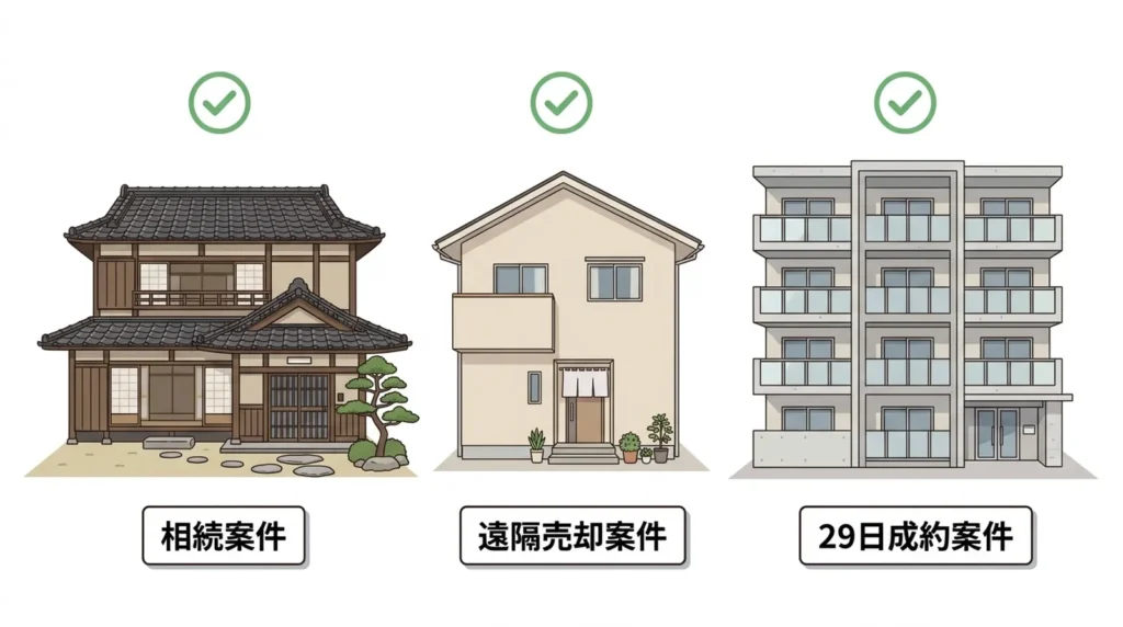 稲沢市の相続不動産の売却事例3件が解決したことを示すイラスト
