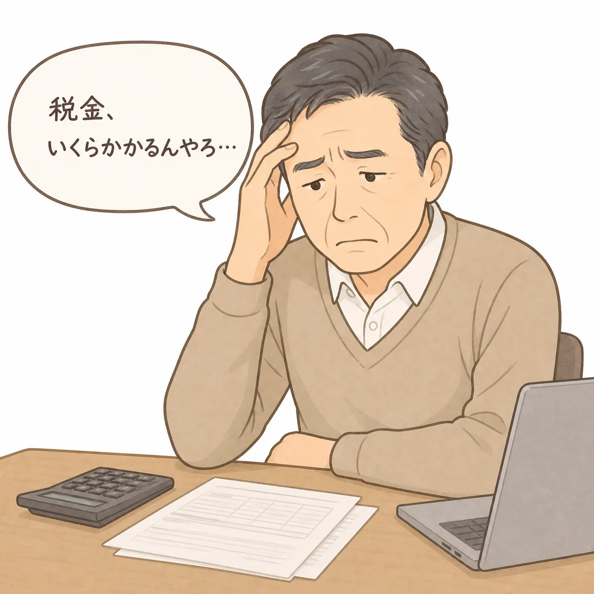 男性が親の家の売却税金に不安を抱える挿絵