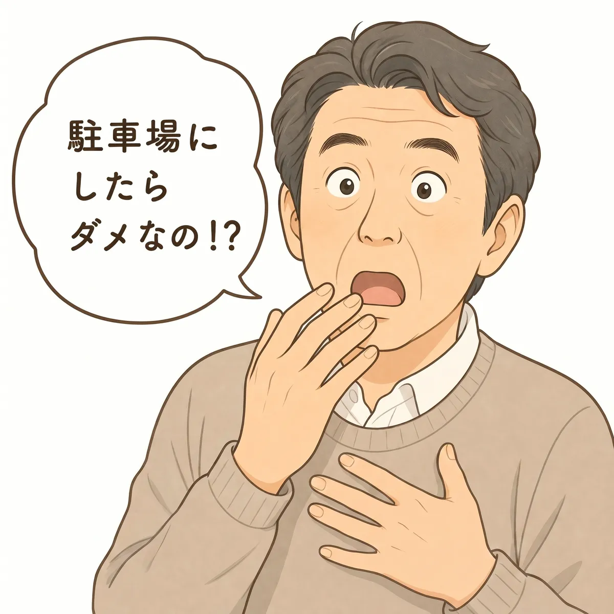 男性が解体後の駐車場利用が控除NGと知って驚く挿絵