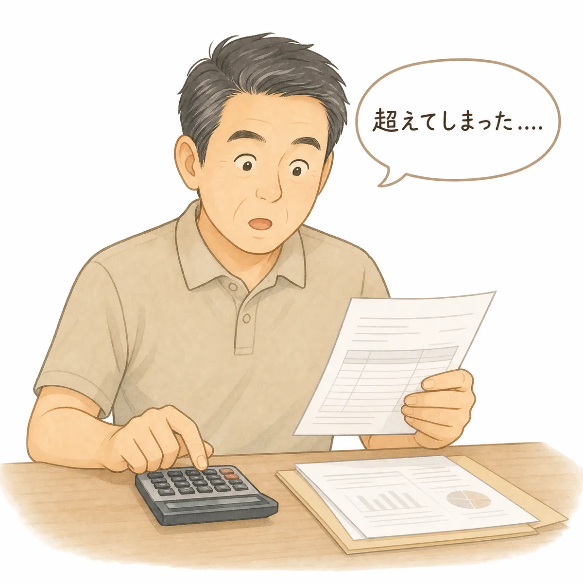 男性が基礎控除を超えてしまったと知り驚く挿絵
