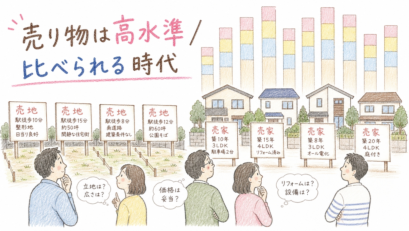愛知県の戸建と土地の売り物が多く比較されるイメージ