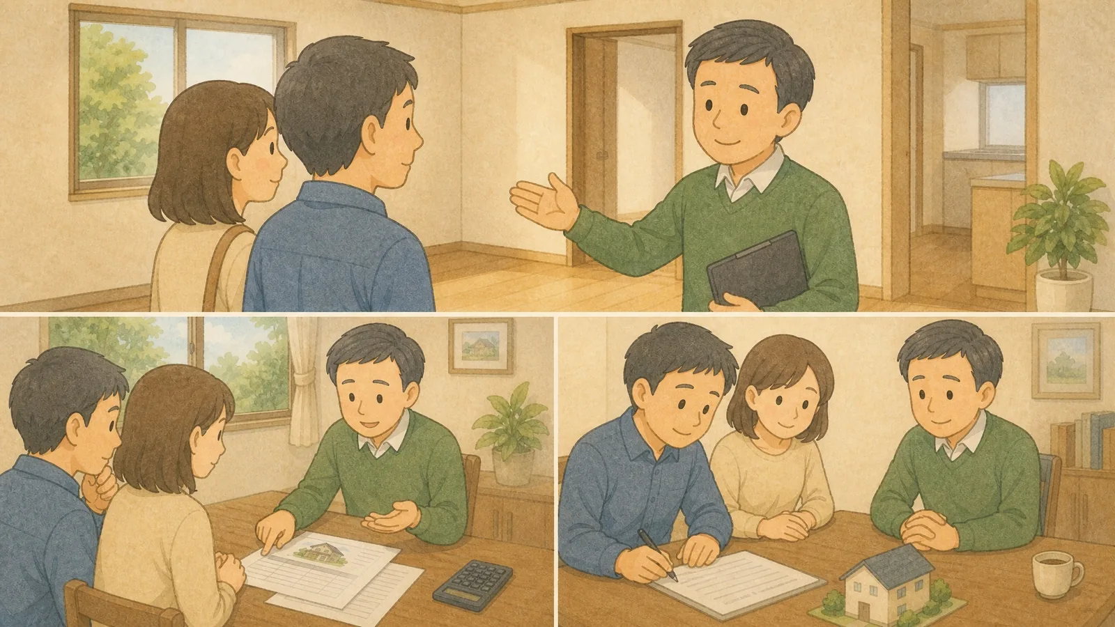 空き家の内見立ち会いと、価格交渉・契約のやり取りの様子