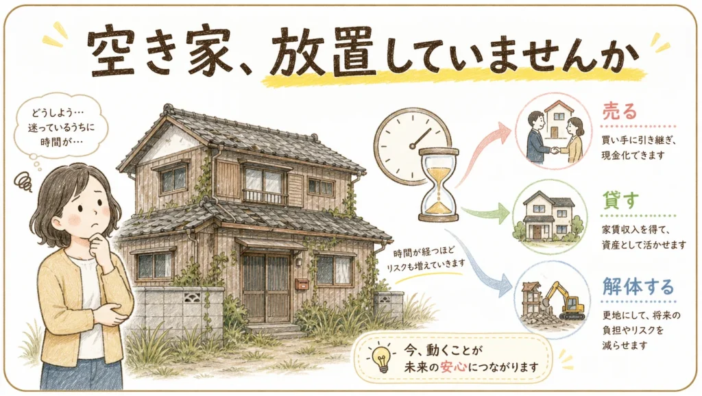 空き家の先送りはリスクしかない｜売却・賃貸・更地の選び方のアイキャッチ画像