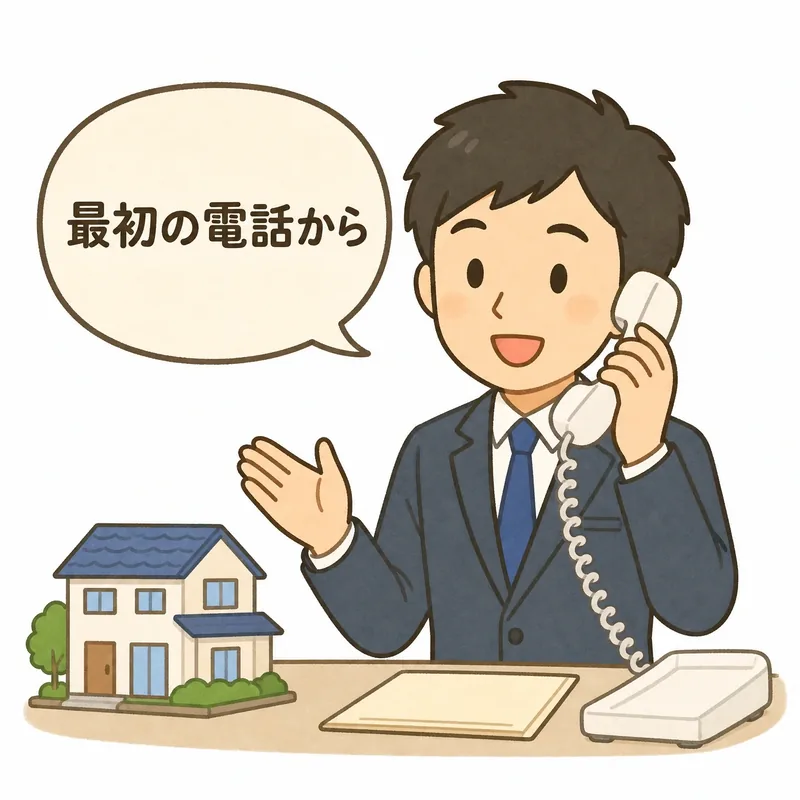 不動産スタッフが電話に丁寧に対応するイラスト