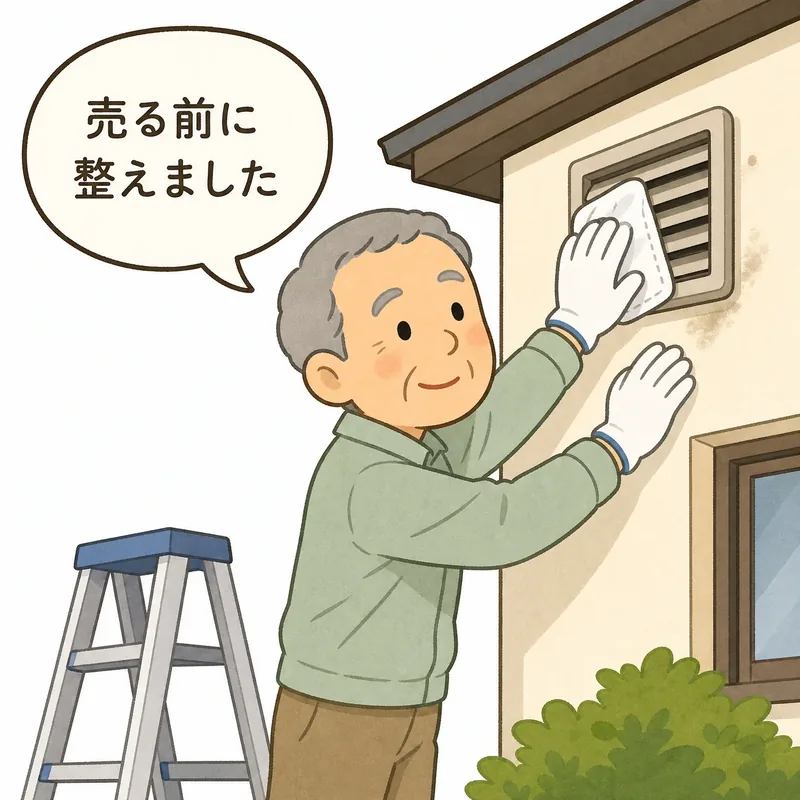 売主が売り出し前に換気口を掃除するイラスト