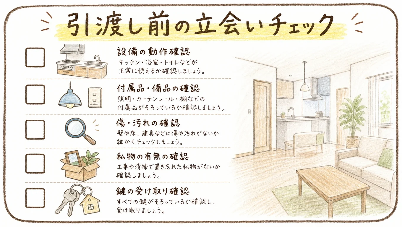 中古住宅の引渡し前立会いチェックリストの図解