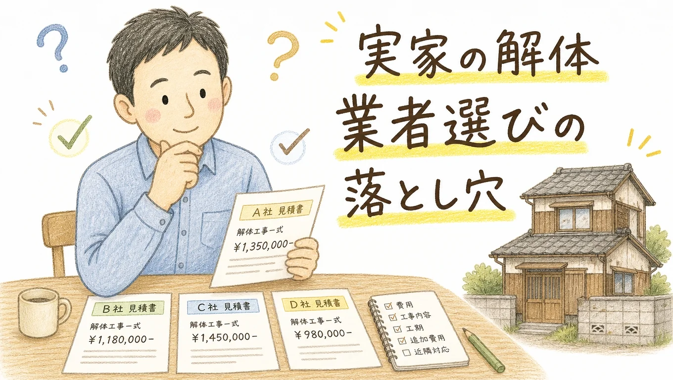 実家の解体で後悔しないために|業者選びでハマりやすい落とし穴3つのアイキャッチ画像