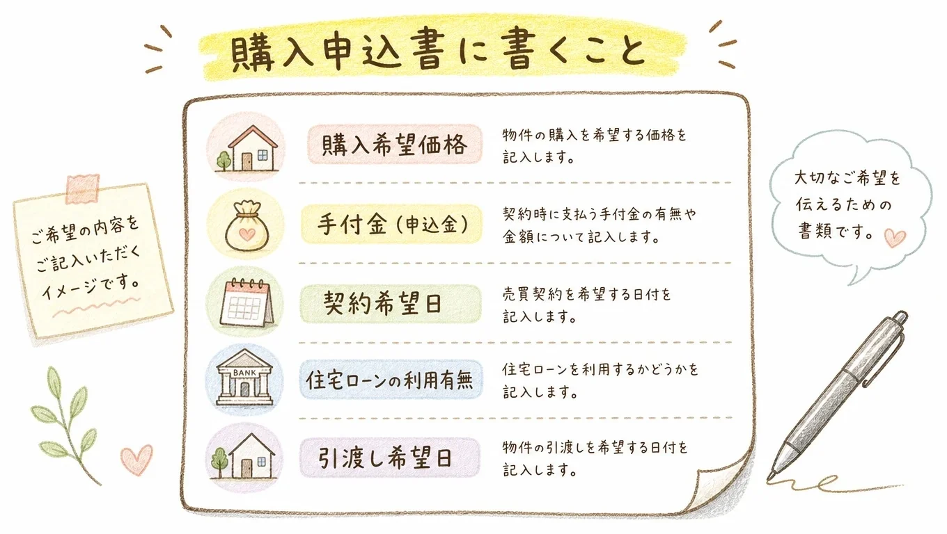 不動産購入申込書に書く項目の図解