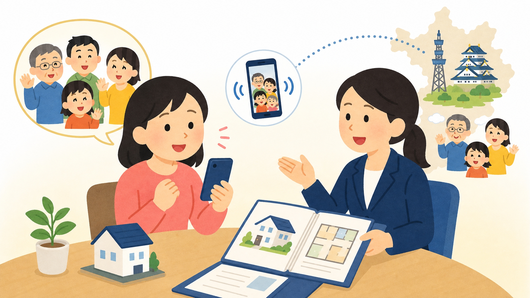 遠方に住む家族と連絡を取り合いながら安心して売却を進める様子