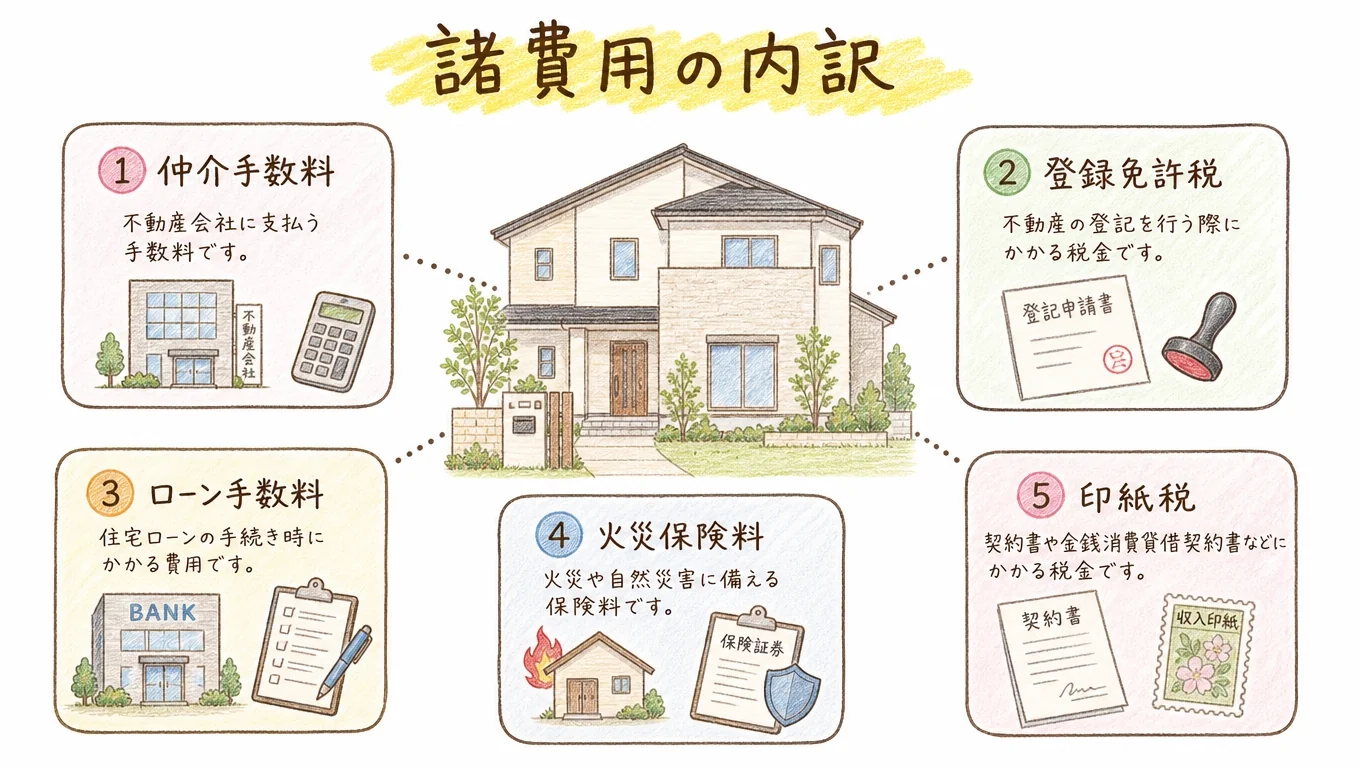 新築建売の諸費用の内訳を示す図解