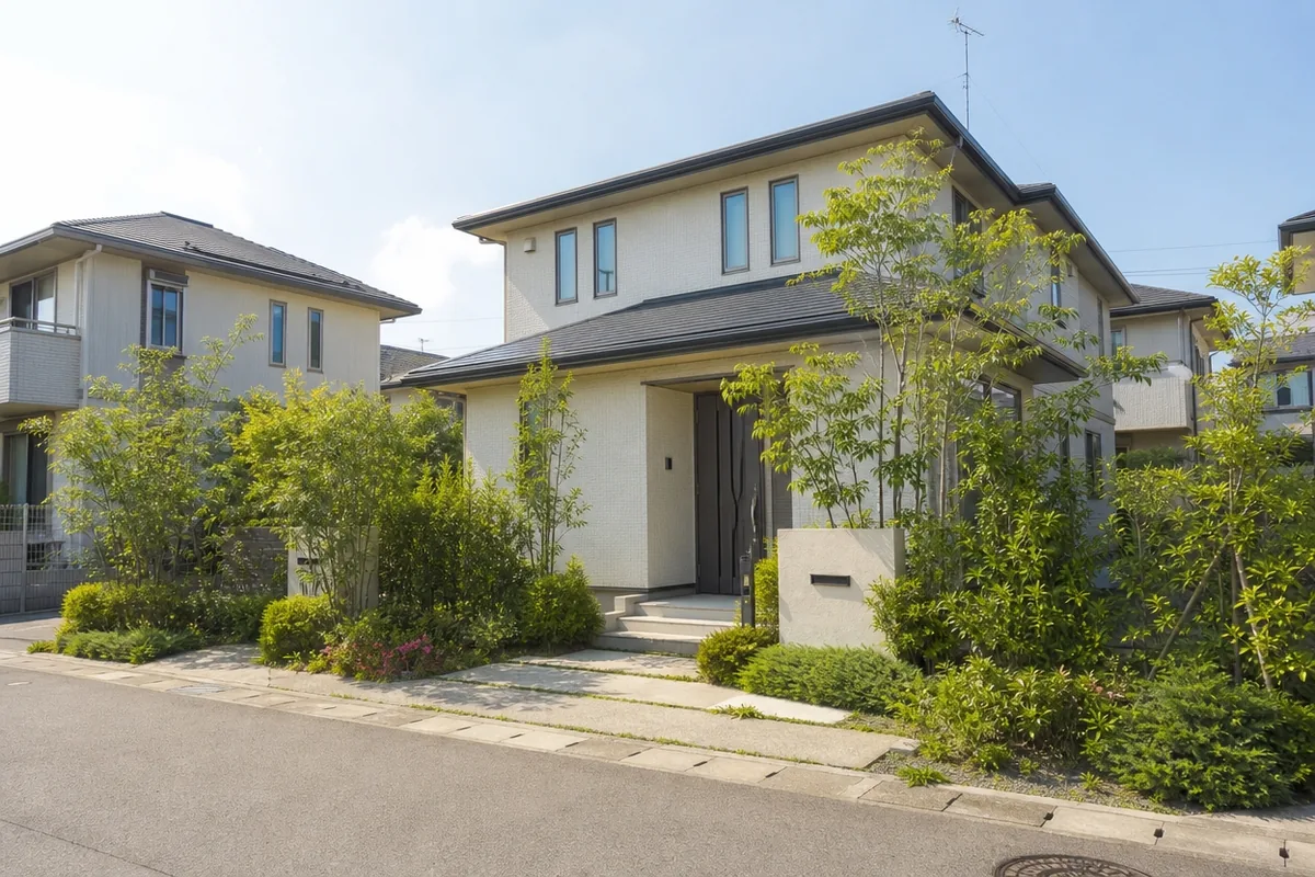 不動産を売りたいのメニュー 閑静な住宅街の中に売り地の看板の写真がある