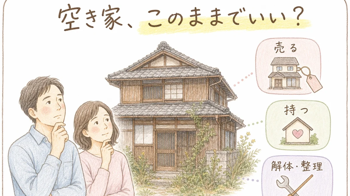 稲沢市で空き家を放置するリスクと3つの選択肢を解説するブログアイキャッチイラスト