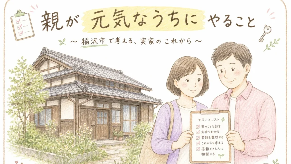 稲沢市で親が元気なうちに進める実家じまいの備えを解説するブログアイキャッチイラスト
