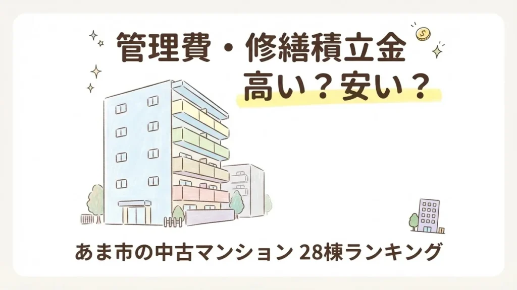 あま市の中古マンション管理費・修繕積立金ランキングを解説するブログアイキャッチイラスト