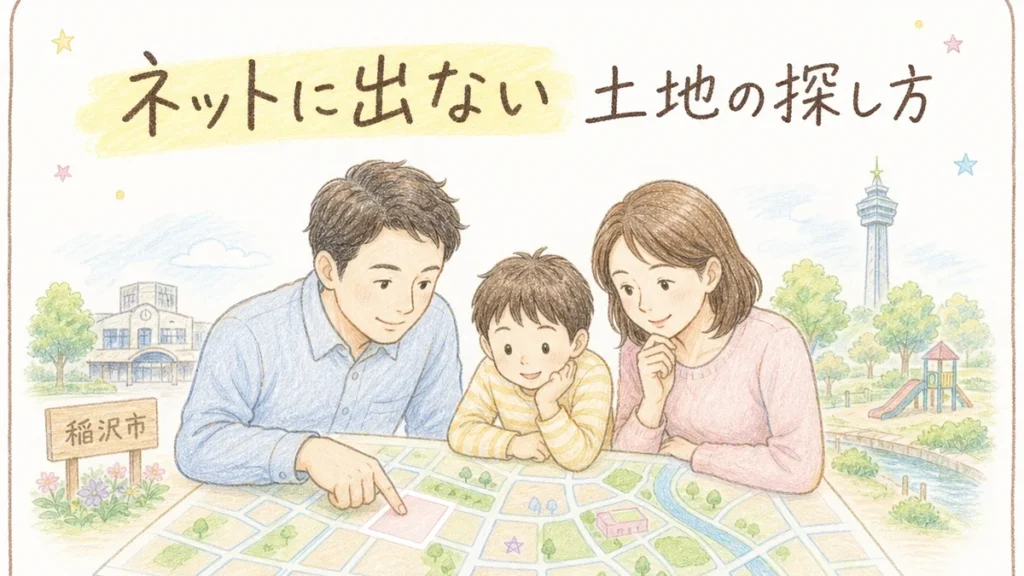 稲沢市でネットに出ない土地情報の探し方を解説するブログアイキャッチイラスト