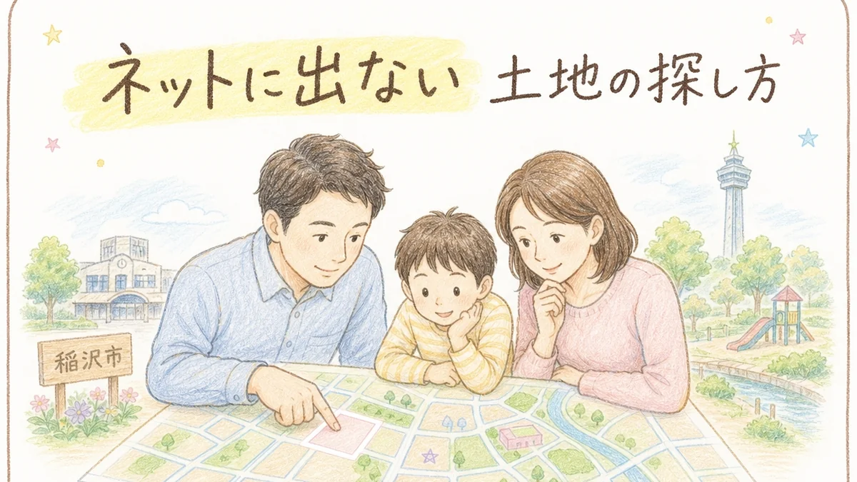稲沢市でネットに出ない土地情報の探し方を解説するブログアイキャッチイラスト