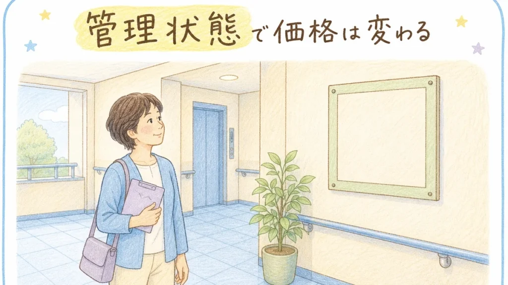 稲沢市のマンションの管理状態と売却価格の関係を解説するブログアイキャッチイラスト