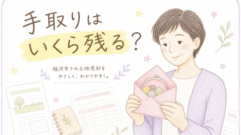 稲沢市で土地売却の手取り額の計算方法を解説するブログアイキャッチイラスト