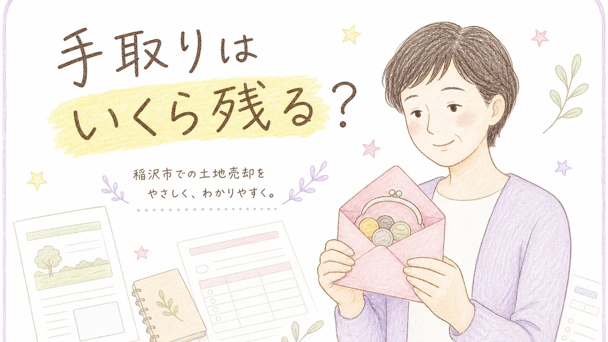稲沢市で土地売却の手取り額の計算方法を解説するブログアイキャッチイラスト