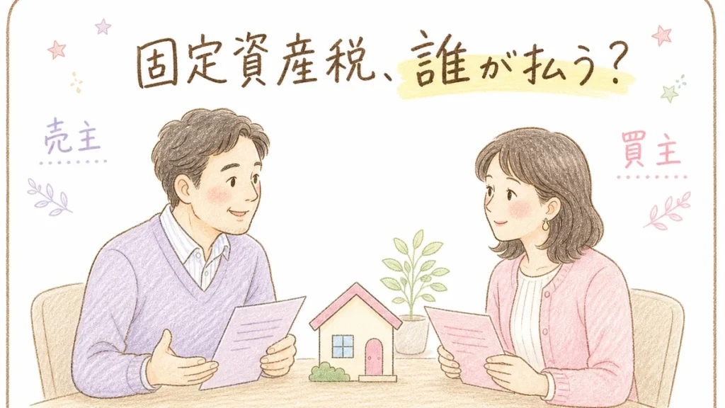 愛知県で不動産売却時の固定資産税の精算方法を解説するブログアイキャッチイラスト