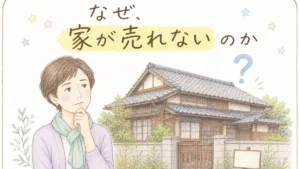稲沢市で家が売れない理由と囲い込みの見抜き方を解説するブログアイキャッチイラスト
