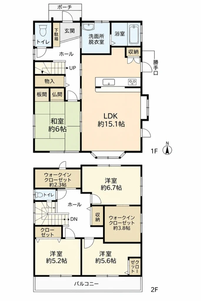 あま市篠田稲荷 中古戸建 間取り図(1階・2階)
