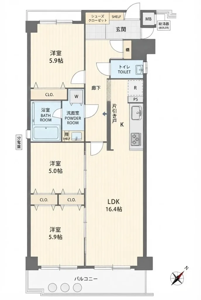藤和シティコープ国府宮Ⅱ 3LDK 間取り図
