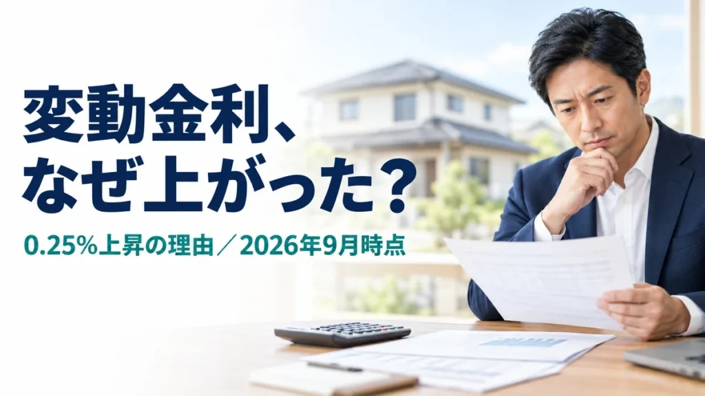 住宅ローンの変動金利がなぜ上がったかを解説するブログアイキャッチイラスト