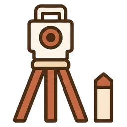 測量と境界確認を表す線画アイコン。三脚に載せた測量機と境界杭を並べて描いてある。敷地の境界を確定させるときにかかる費用で、当社ではなく土地家屋調査士へお支払いいただくものであることを示している。目安は約40万円から。
